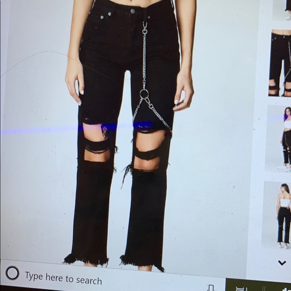 black ripped jeans with chain